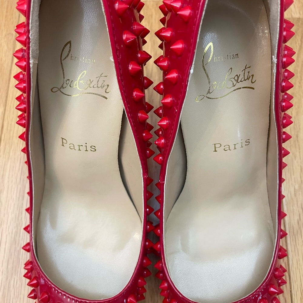 Christian Louboutin Red Spiked Heels-runs small - Picture 5 of 8